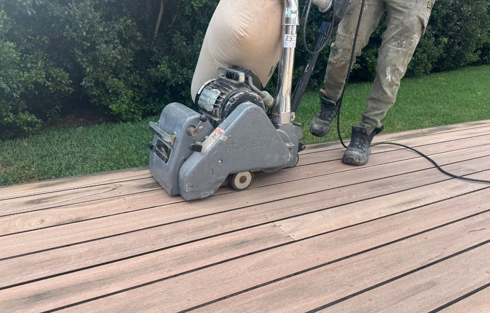 Close-up of a restored Melbourne timber deck — deck sanding