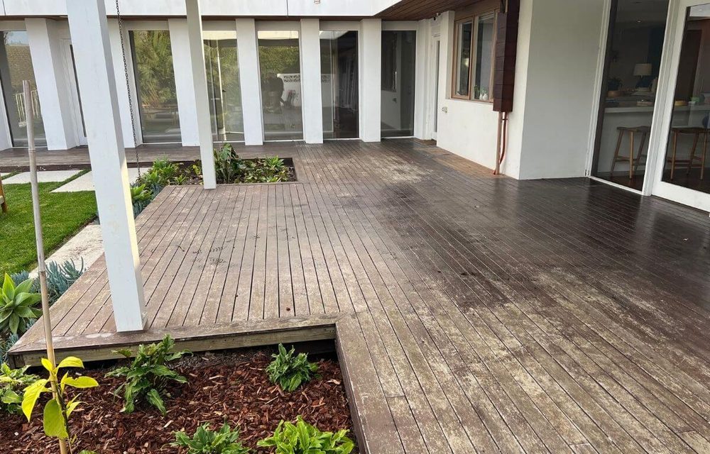 Before — weathered timber deck prior to deck rejuvenation