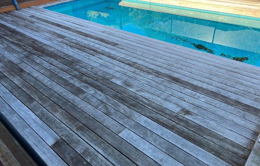 Recent Melbourne deck project — Before · weathered grey