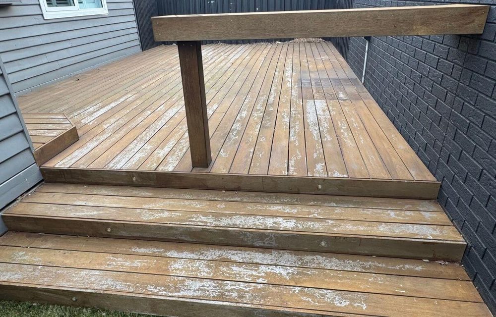 Before — weathered timber deck prior to deck sanding